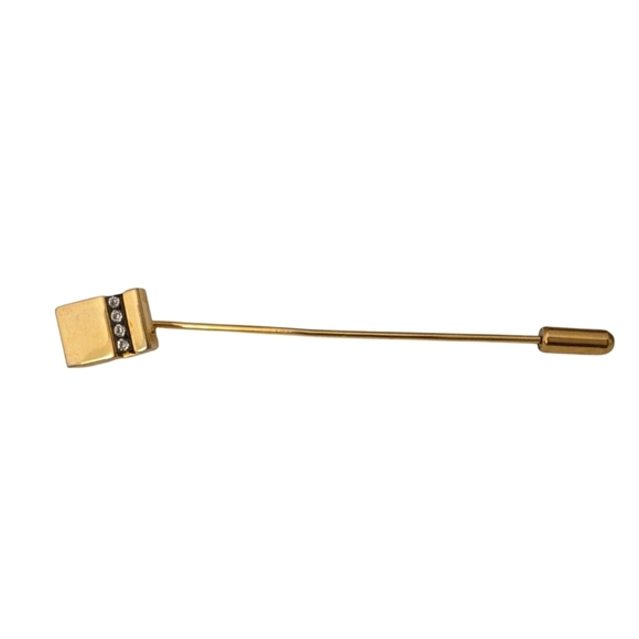DANDY Stick Pin Gold Fill Black Inlaid Diamond Modernist Masculine Jewelry - Picture 5 of 11